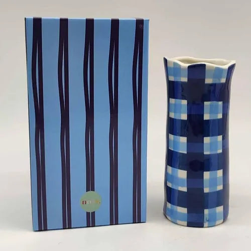 Navy & Cornflower Blue Gingham Vase Small