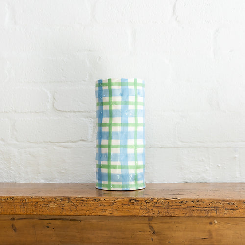 Blue & Mint Green Gingham Vase Large