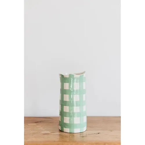 Green Gingham Vase Large