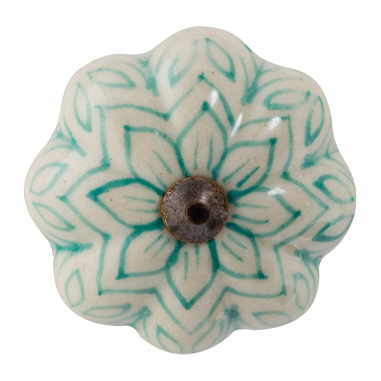 Ceramic Flower Knob - Teal