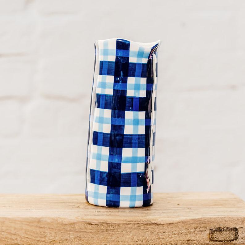 Navy & Cornflower Blue Gingham Vase - Medium (Copy)