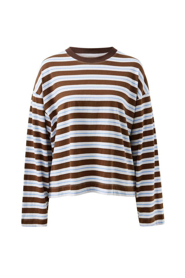 Beau Long Sleeve Slouchy Tee - Cocoa Sky Blue