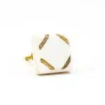 Wood Cornered White Marble Knob