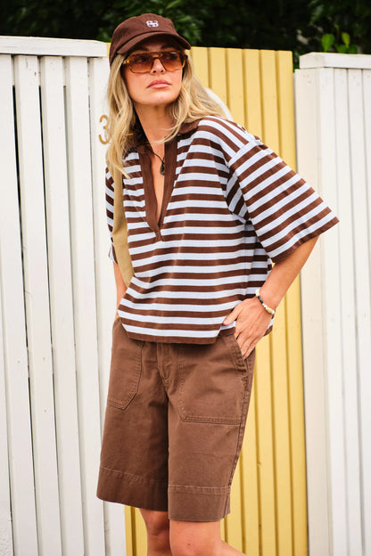 Arlie Short Sleeve - Choc/Chalk Stripe