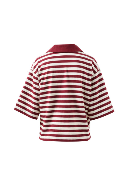 Arlie Short Sleeve - Burgundy/Milk Stripe