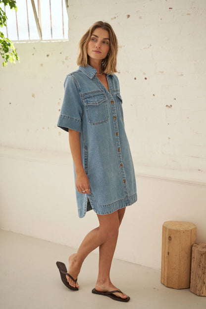 Bonnie Relaxed Dress- Vintage Blue