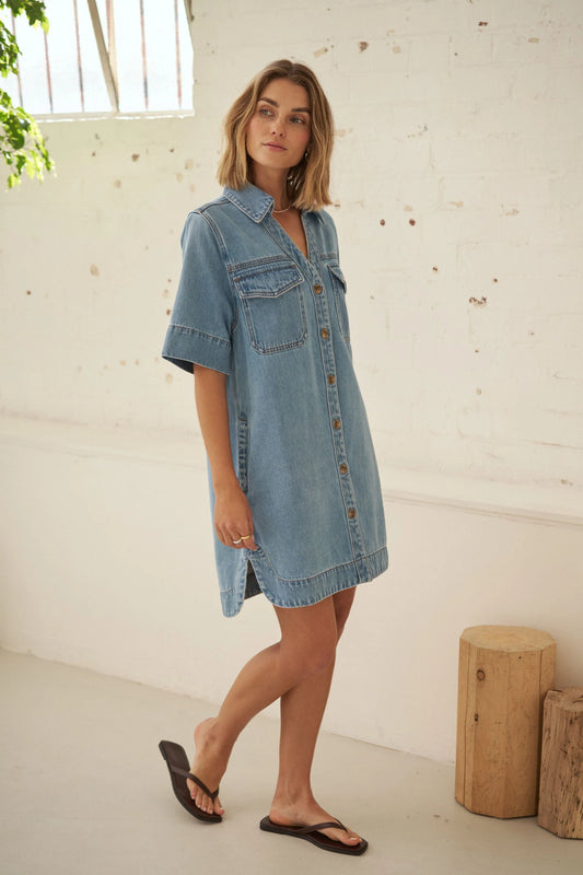 Bonnie Relaxed Dress- Vintage Blue