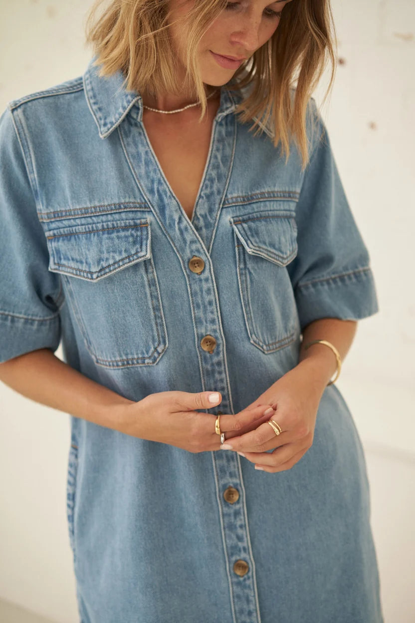 Bonnie Relaxed Dress- Vintage Blue