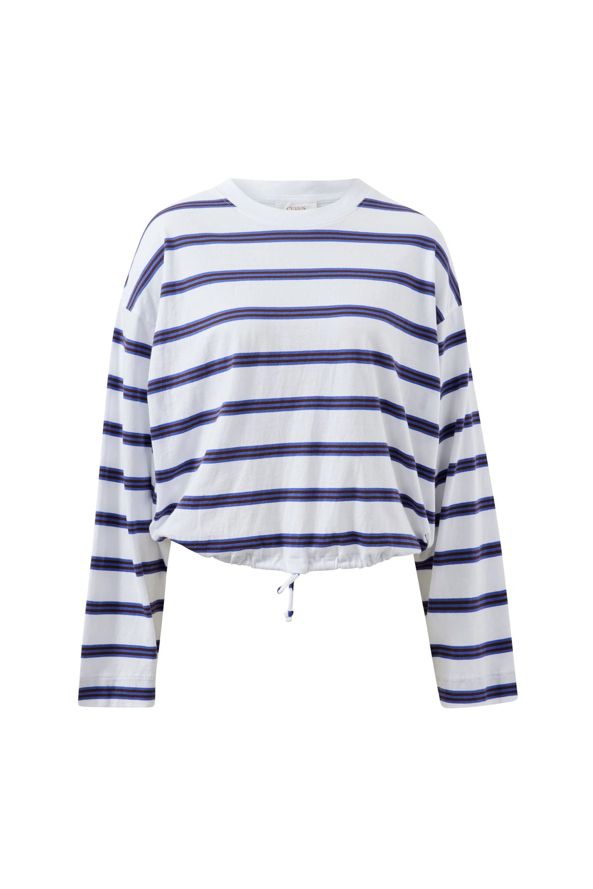 Beau Tie Slouchy Tee - White/Polo/Choc - Stripe