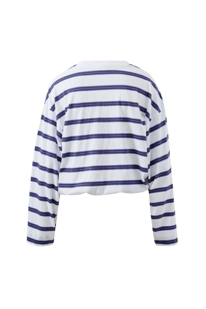 Beau Tie Slouchy Tee - White/Polo/Choc - Stripe