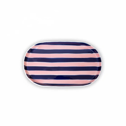 Oval Platter - Pink & Navy Stripe