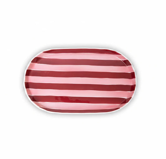 Oval Platter - Pink & Burgundy Stripe