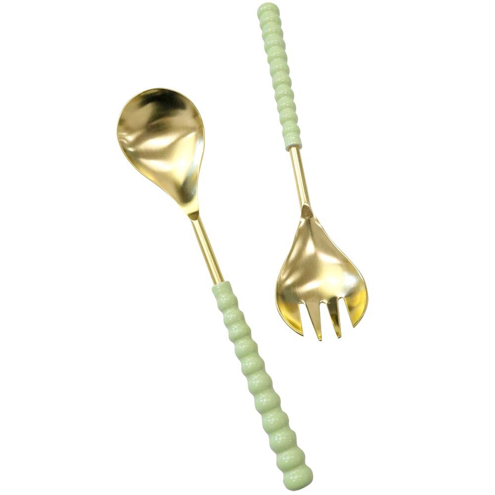 Brass Salad Servers - Green Handle