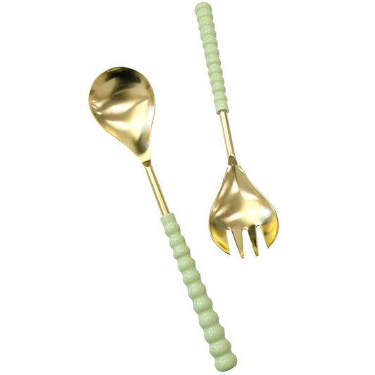 Brass Salad Servers - Green Handle