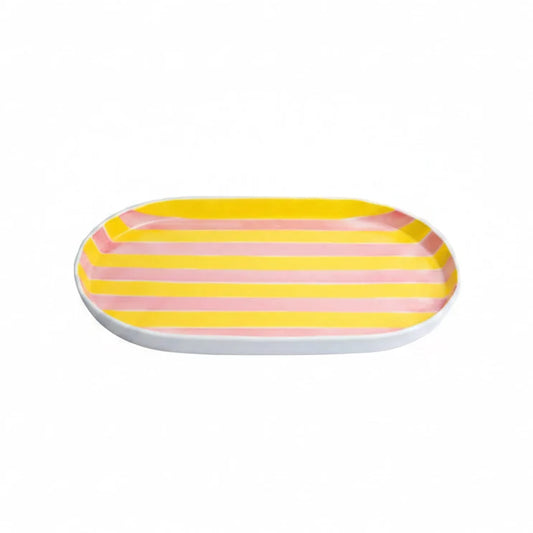 Oval Platter - Pink & Yellow Stripe