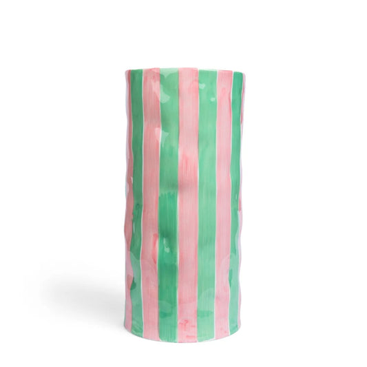 Pink & Green Stripe Vase - Large