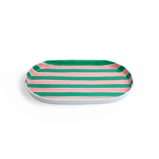 Oval Platter - Pink & Green Stripe