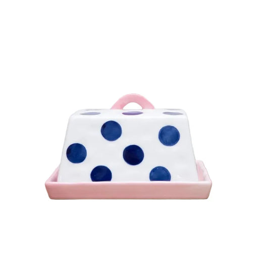 Butter Dish - Navy Dots & Pink Tray