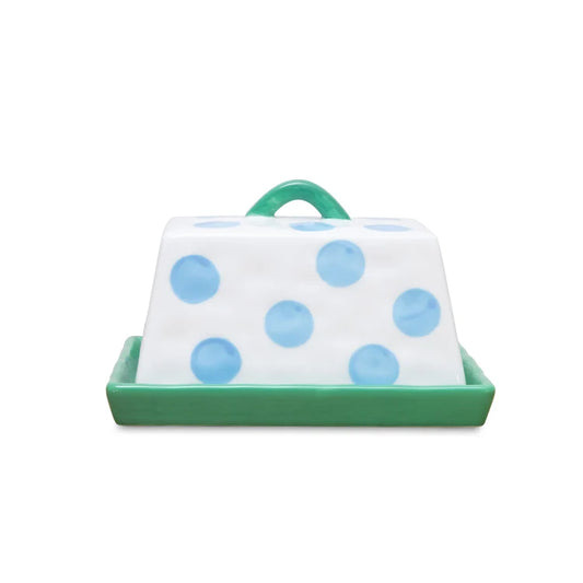 Butter Dish - Blue Dots & Green Tray