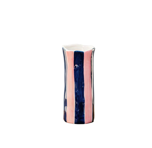 Pink & Navy Stripe Vase - Small