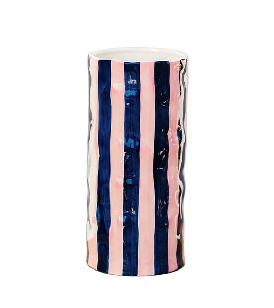 Pink & Navy Striped Vase - Large