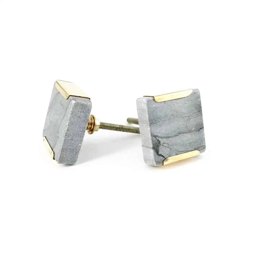 Grey Square Knob with Brass Trim