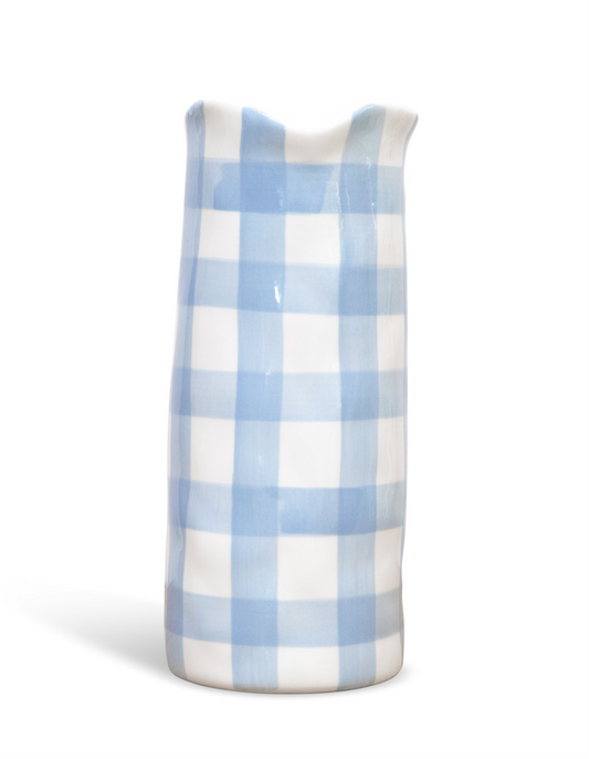 Cornflour Blue Gingham Vase - Large