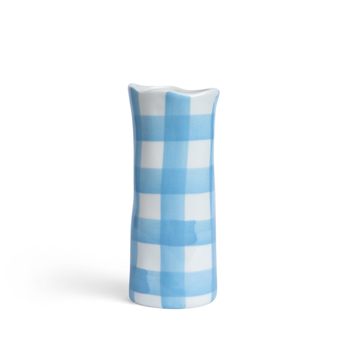 Cornflour Blue Gingham Vase - Small