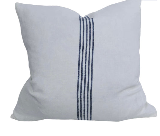 French Linen Cushion Navy Stripe - Feather Filled