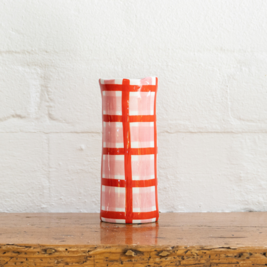 Pink & Red Gingham Vase Small
