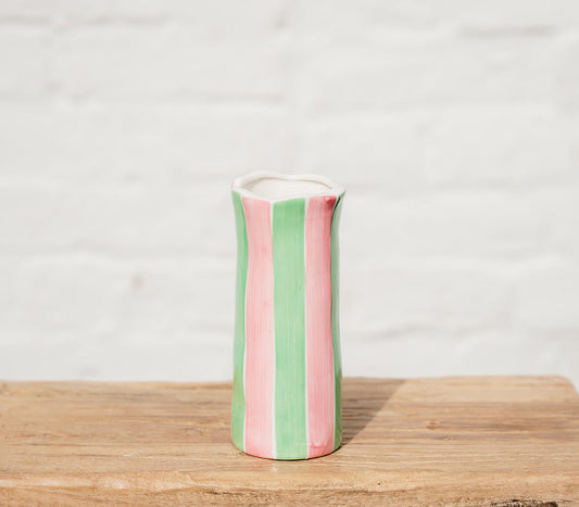 Green & Pink Stripe Vase - Small