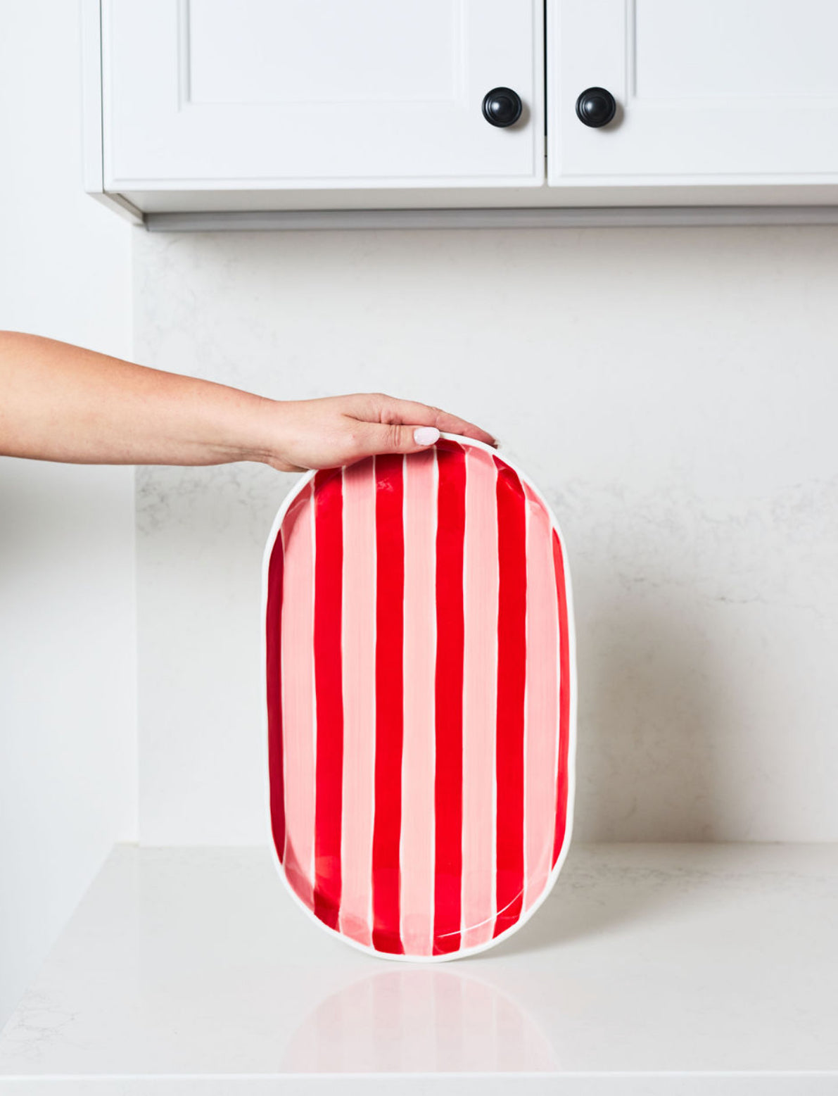 Oval Platter - Pink & Red Stripe