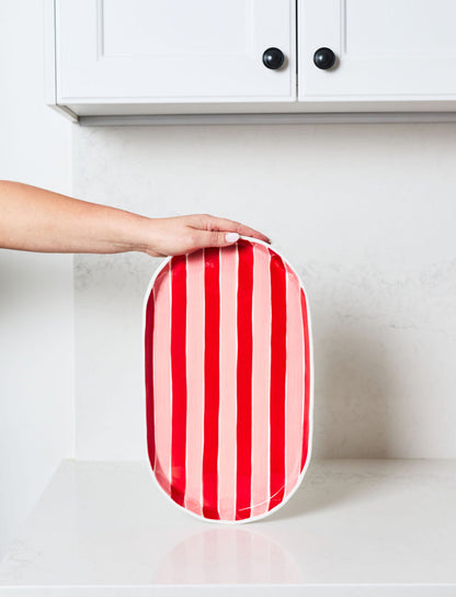 Oval Platter - Pink & Red Stripe