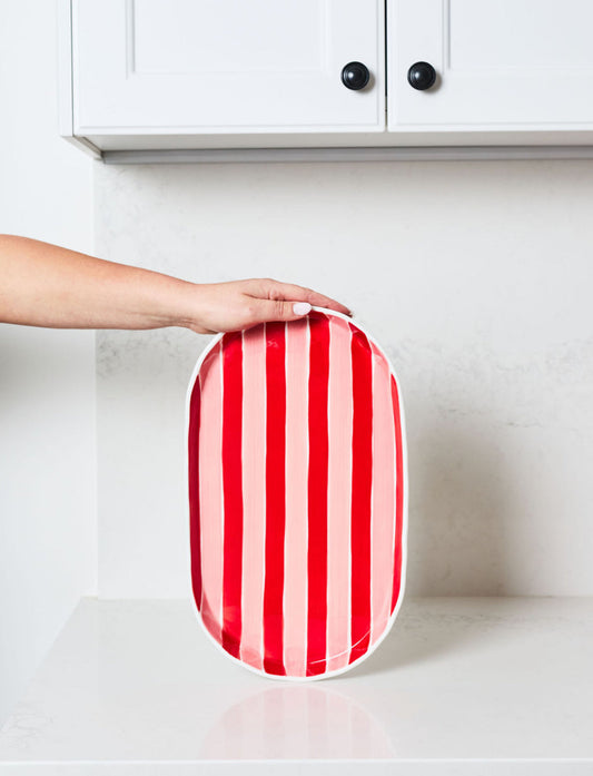 Oval Platter - Pink & Red Stripe