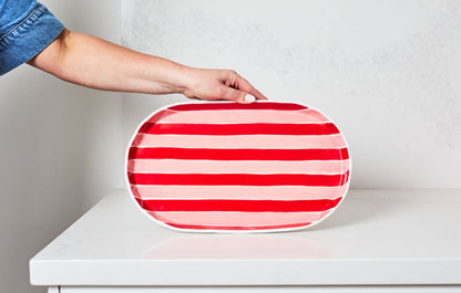 Oval Platter - Pink & Red Stripe