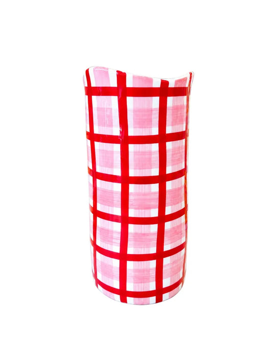 Pink & Red Gingham Vase - Large