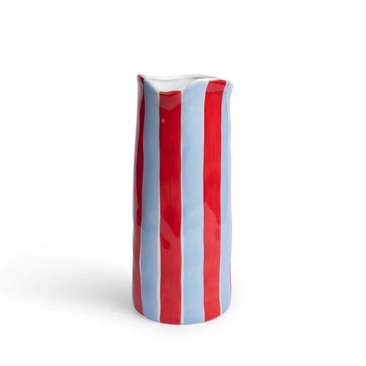 Cornflower Blue & Red Stripe Vase - Medium
