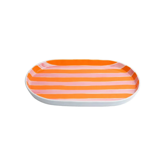 Oval Platter - Pink & Orange Stripe