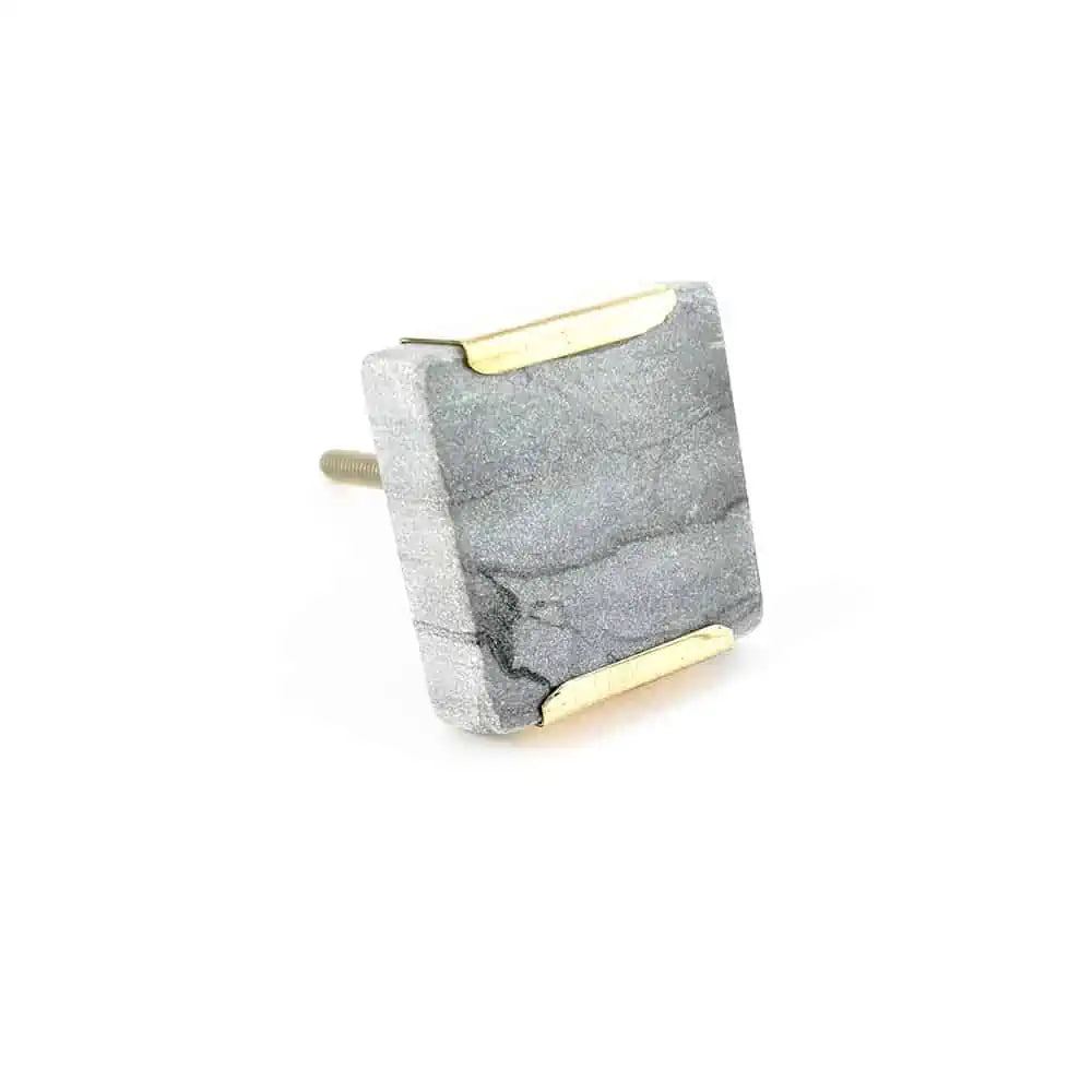Grey Square Knob with Brass Trim