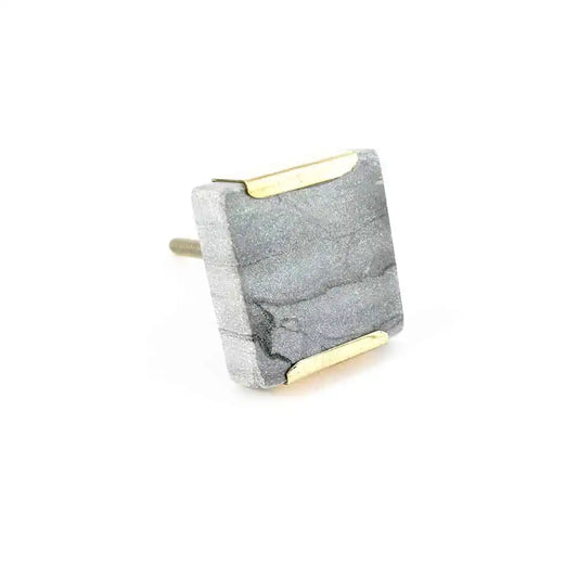 Grey Square Knob with Brass Trim