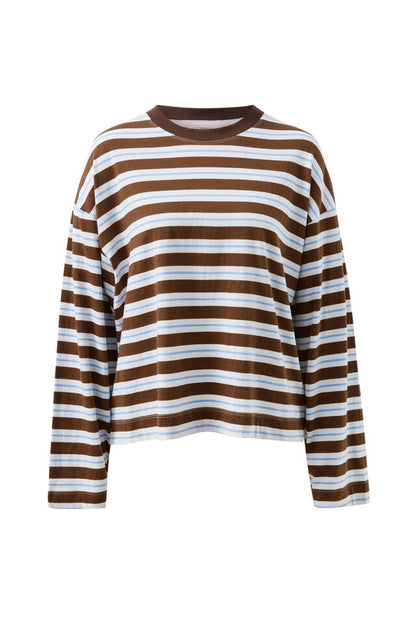 Beau Long Sleeve Slouchy Tee - Cocoa Sky Blue