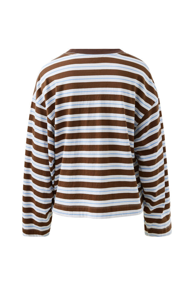 Beau Long Sleeve Slouchy Tee - Cocoa Sky Blue
