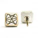 Square White and Gold Geometric Knob